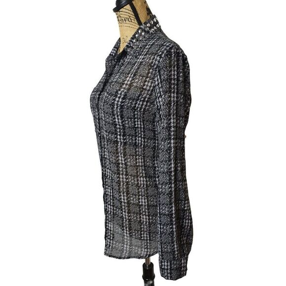 Michael Michael Kor Semi Sheer Blouse Roll Tab Sleeves Studded Med NWOT - Picture 4 of 7